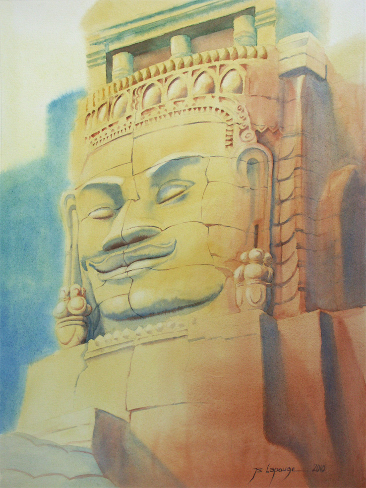 Angkor Thom, watercolors, lokesvara