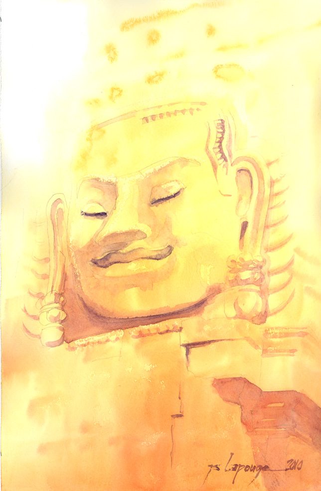 Cambodian Buddha, watercolors