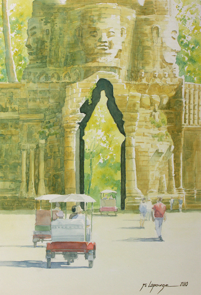 aquarelle des temples d'Angkor au Cambodge