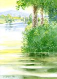 watercolors, lake Auvergne 01