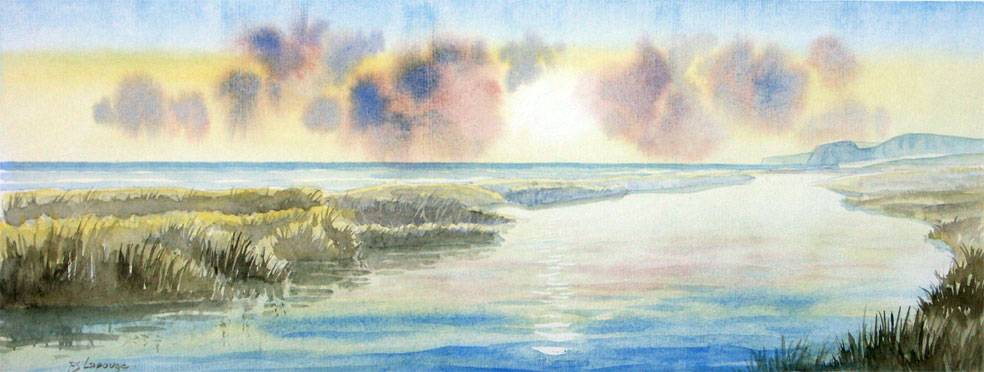 watercolors, seascape sunset