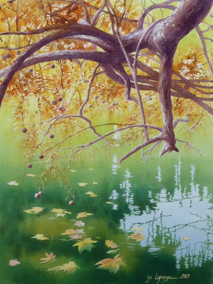 shores of the green lake, painting, watercolors