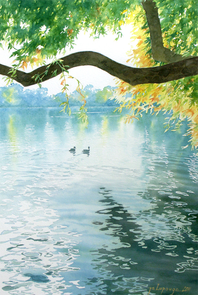 lac du Bois de boulogne, aquarelle