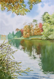 lake in autumn,watercolors