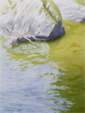 Rochers et rivière, aquarelle