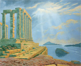 tableau paysage de grèce, temple de Neptune, cap Sounion