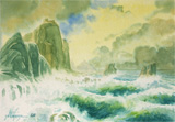 paysage de mer, falaises, aquarelle