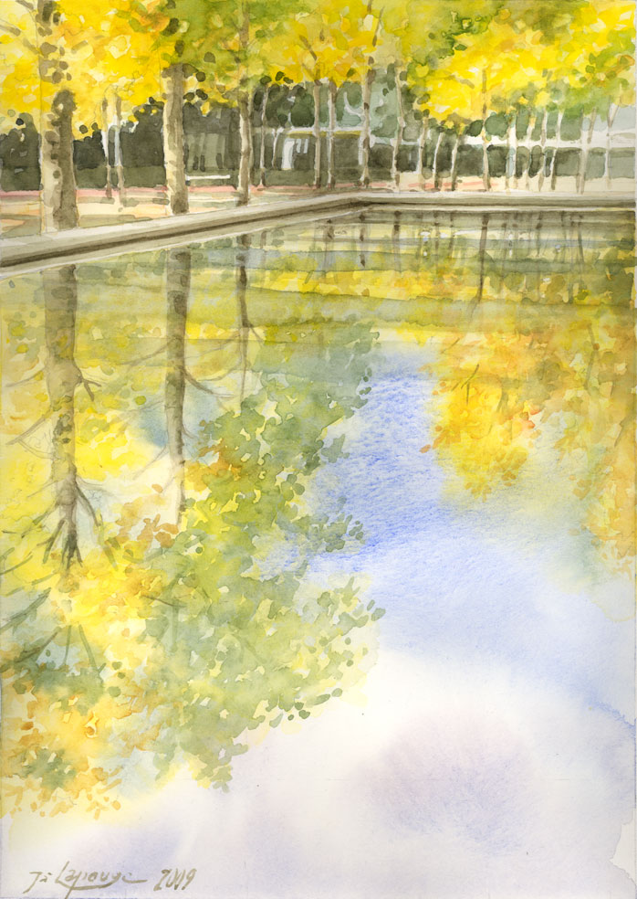 Bassin parc de Bercy , aquarelle