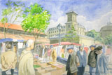 aquarelle marché d'Aligre- Paris 12e