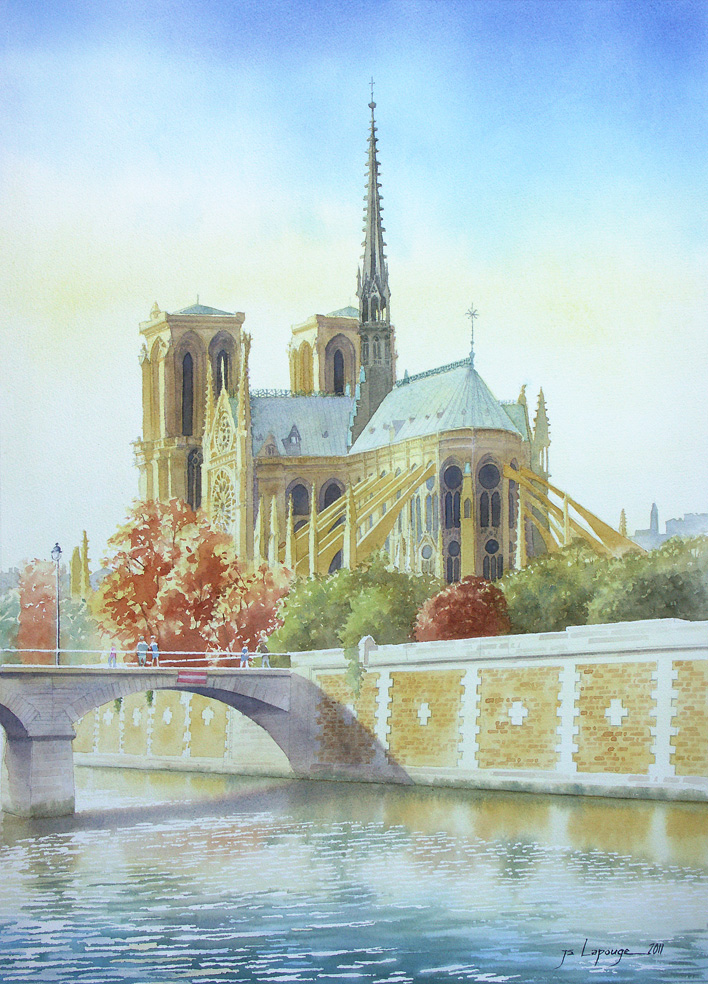Notre Dame de Paris ,, tableau à l'aquarelle