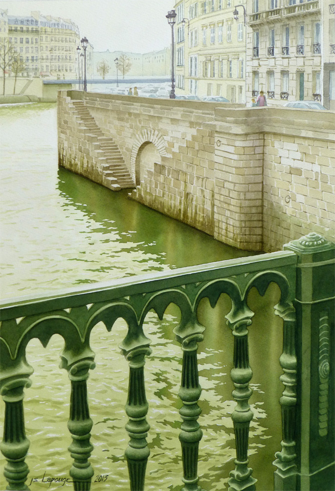 La seine au Pont d'Arcole à Paris, aquarelle