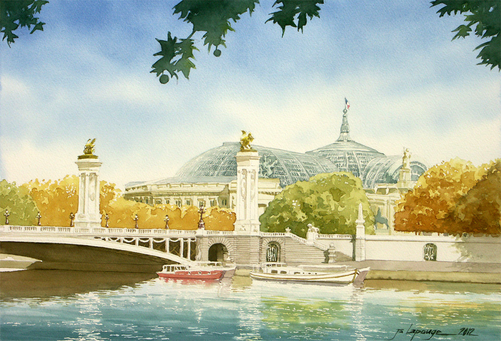 watercolors, Paris, Pont Alexandre III and Grand Palais