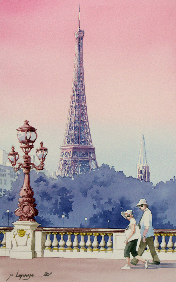 Painting of  Eiffel Tower, watercolors