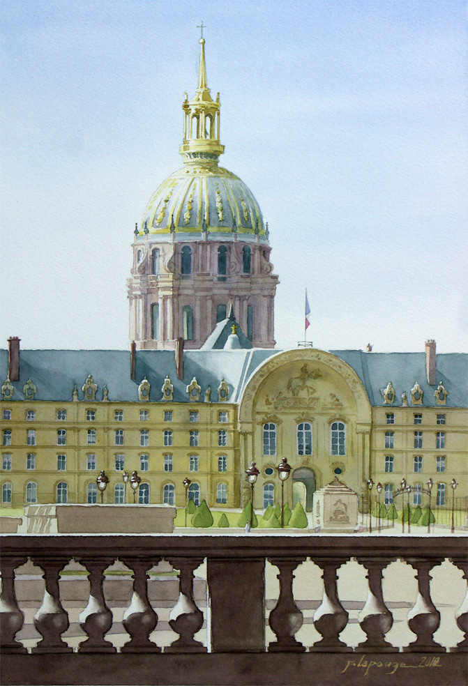 watercolors, invalides, Paris