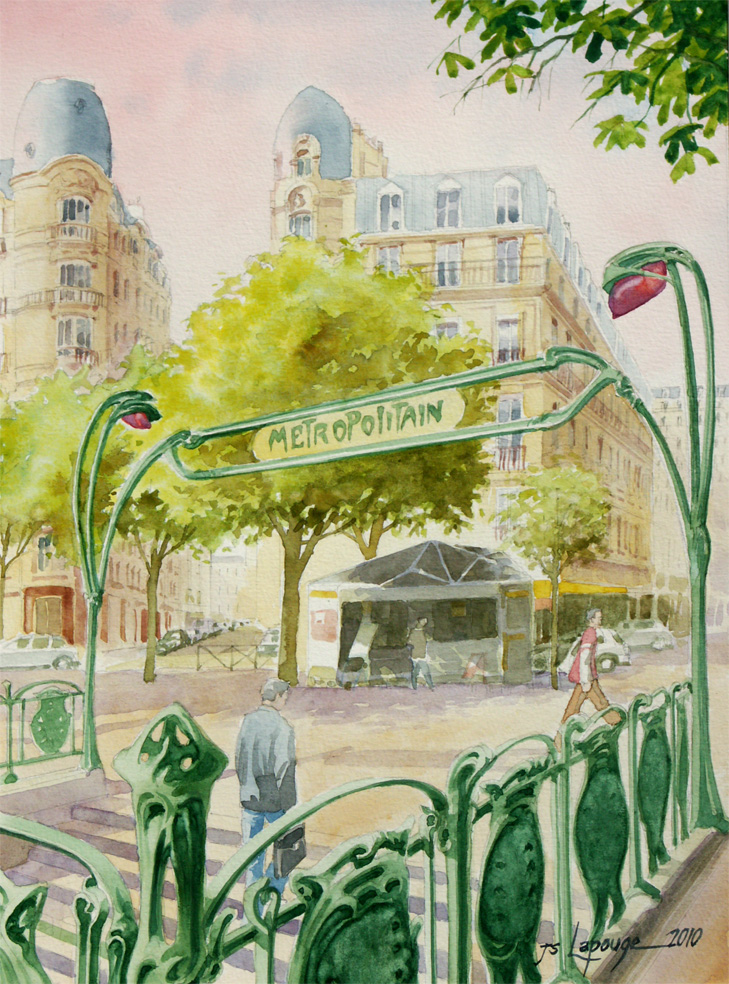 watercolors, Paris, metro nation