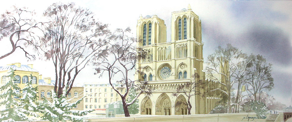 Painting, Notre-Dame-paris, watercolors