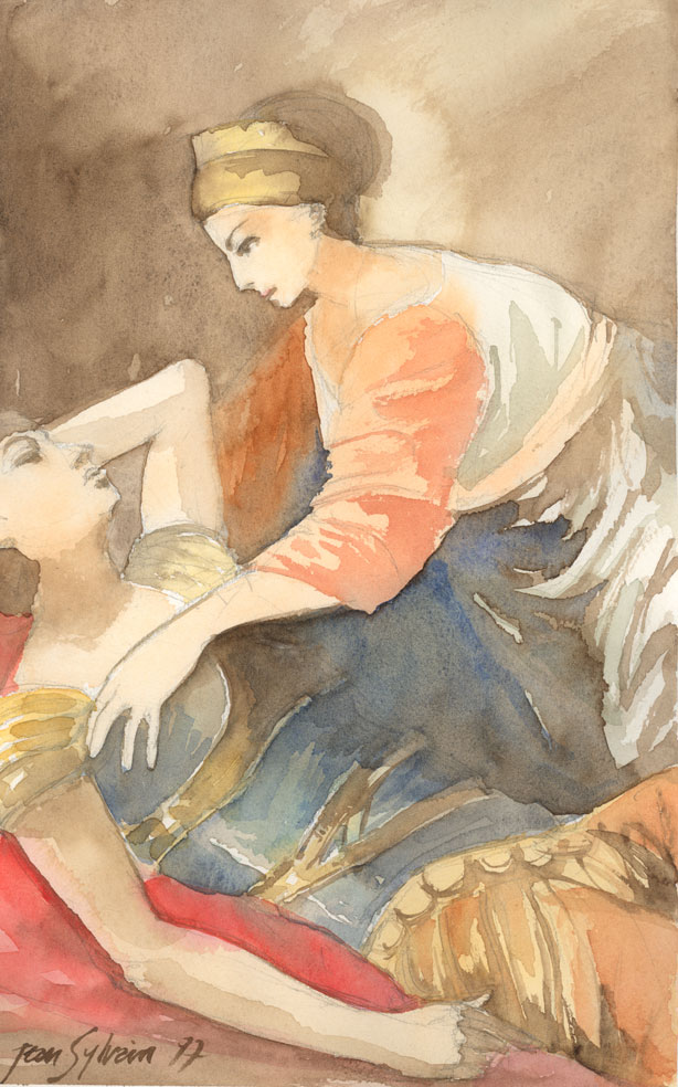 watercolors, couple from Nicolas  Poussin