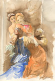 aquarelle-Esther d'après Poussin