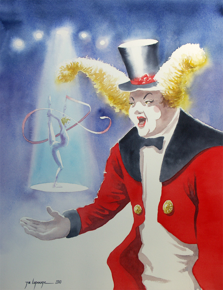 tableau de personnages de cirque, aquarelle