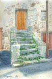 aquarelle, escalier de vieille maison