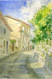aquarelle, rue de Sauviat en Auvergne