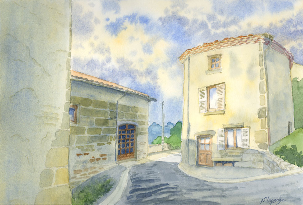 watercololrs, old house in auvergne