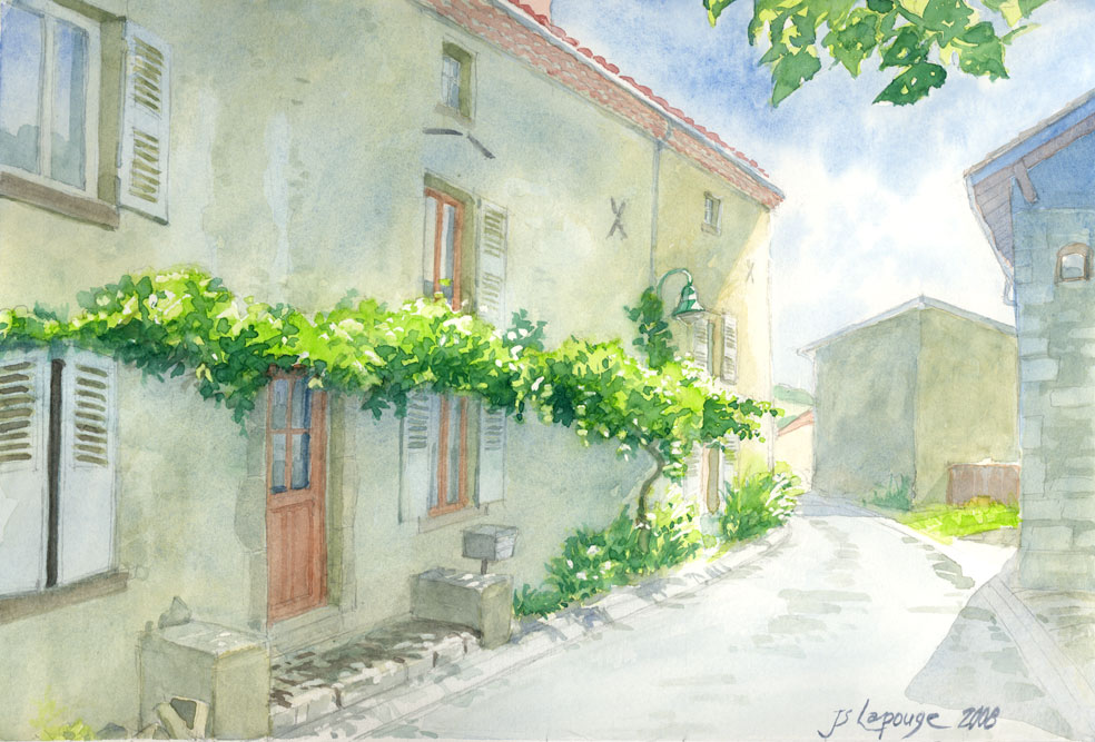 Street of the Village of Sauviat, watercolors